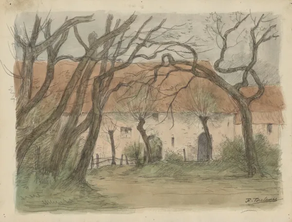 Grande maison campagnarde derrière un bouquet d’arbres av Jean-François Taelemans