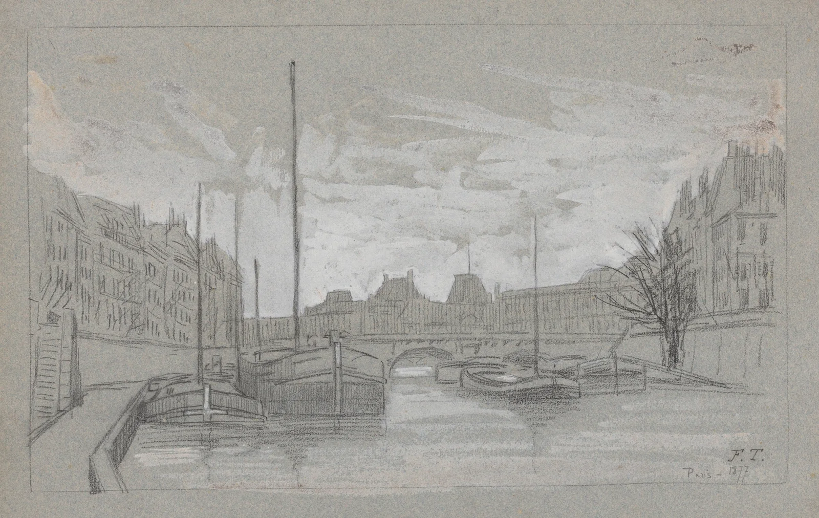 Paris (bateaux sur la Seine près d’un pont) av Jean-François Taelemans