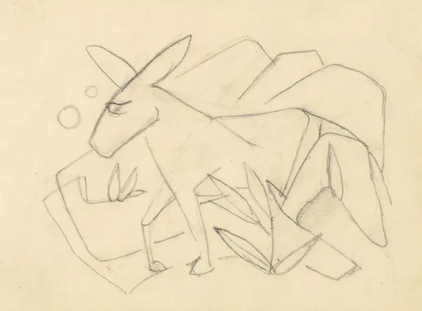 Esel in stilisierter Landschaft av Franz Marc