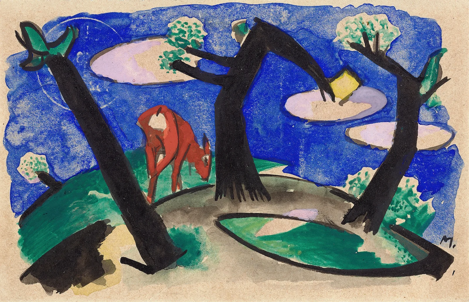 Landscape with a red animal av Franz Marc