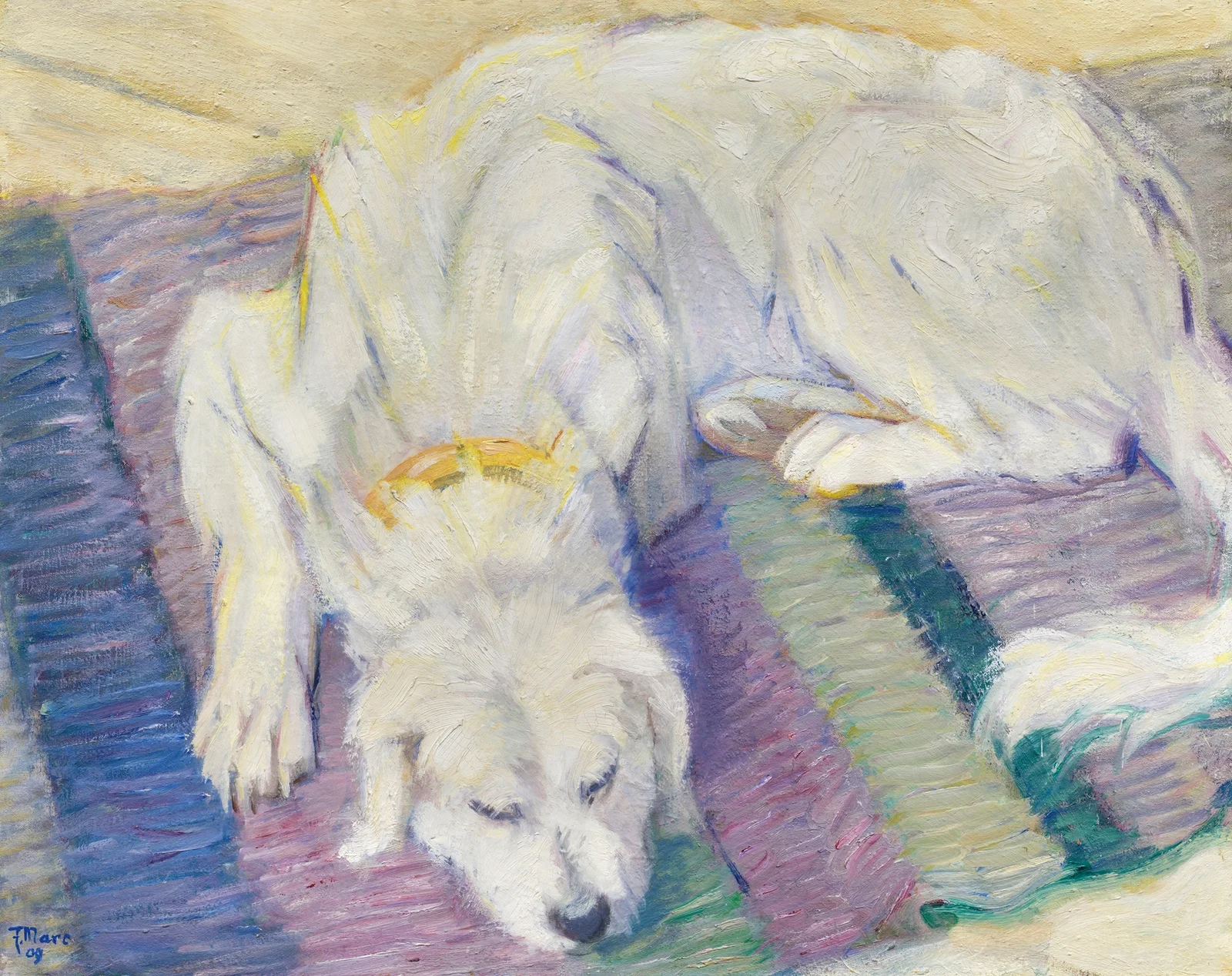 Liegender Hund (Hundeporträt von ‘Russi’) av Franz Marc