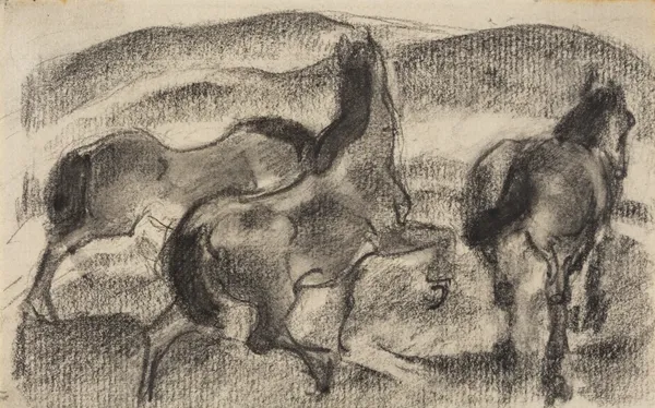 Three Horses in a Hilly Landscape av Franz Marc