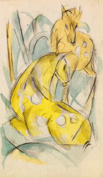 Zwei gelbe Tiere (Zwei gelbe Rehe), 1912 – nr 2 av Franz Marc