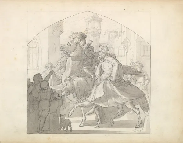 A Man and a Monkey Riding on Horseback av Frederic Leighton