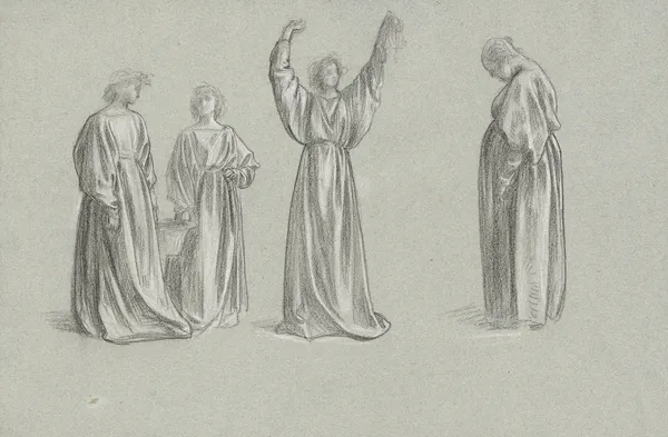 A sheet of studies for ‘Romola’; Monna Brigida’s conversion av Frederic Leighton