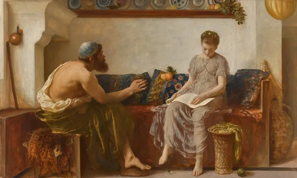 Cleoboulos instructing his daughter Cleobouline av Frederic Leighton