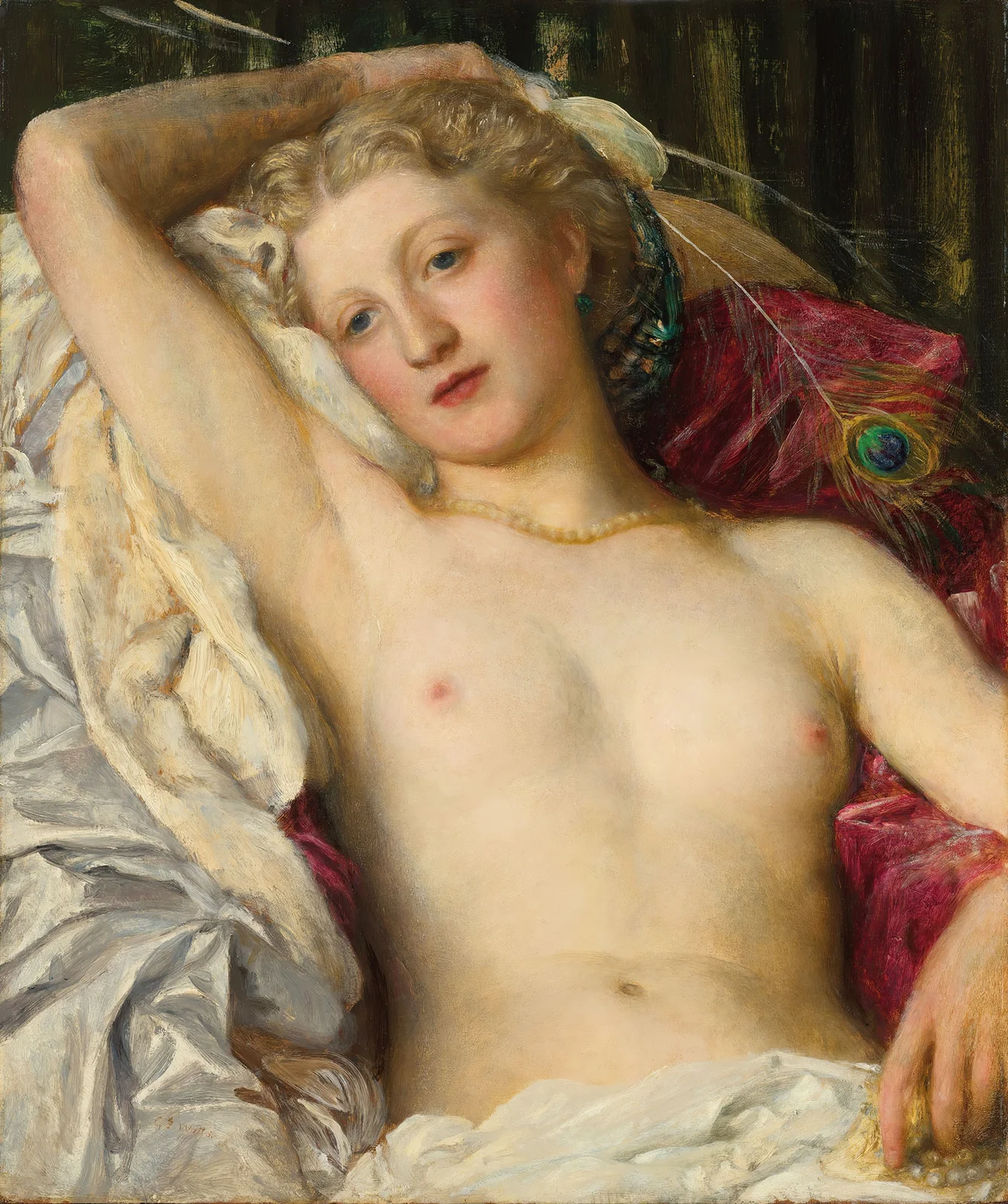 A Study with the Peacock’s Feathers av George Frederic Watts