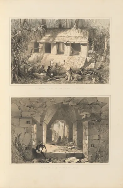 1. Principal court of the palace at Palenque. 2. Interior of Casa No. 3 Palenque av Frederick Catherwood