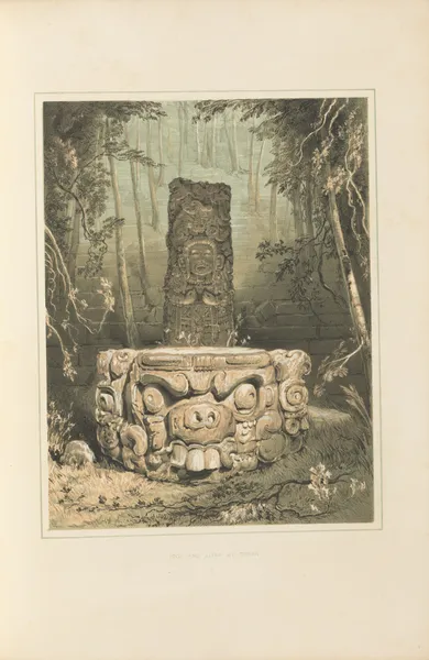 Idol and altar at Copan av Frederick Catherwood