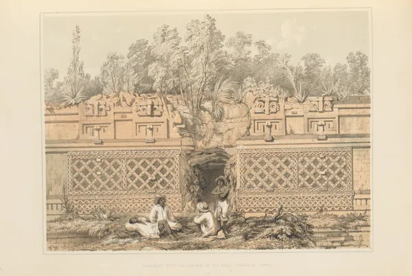 Ornament over the gateway of the great Teocallis Uxmal av Frederick Catherwood