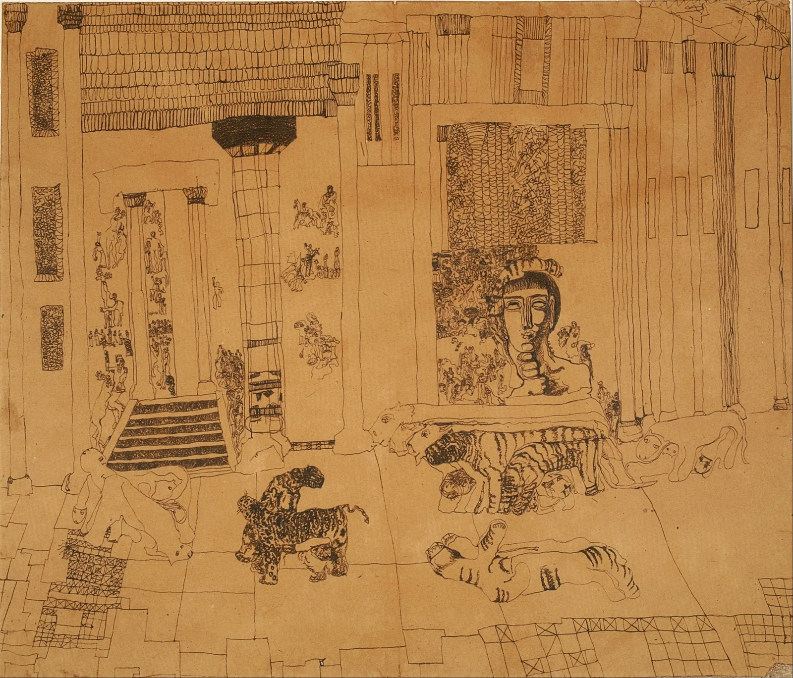 Untitled (palace with emperor statue and tigers) av Carl Fredrik Hill