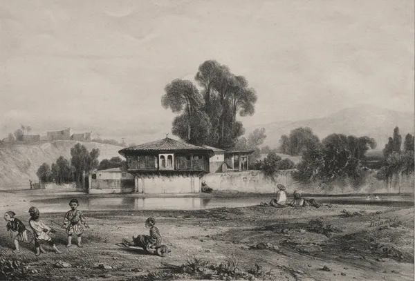 Pavilion at the Edge of a River av Alexandre-Gabriel Decamps