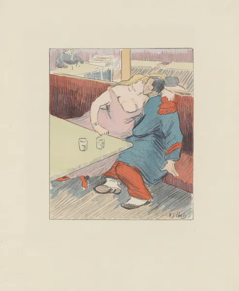 Au bistrot, couple s’embrassant av Henri-Gabriel Ibels