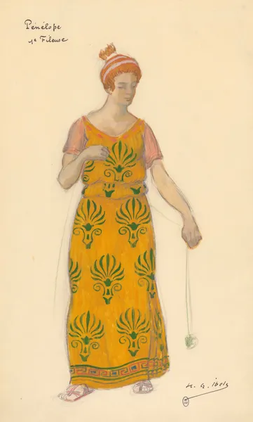 Pénélope – maquette de costume – Mélanthe, première fileuse (Lucy Vuillemin) av Henri-Gabriel Ibels