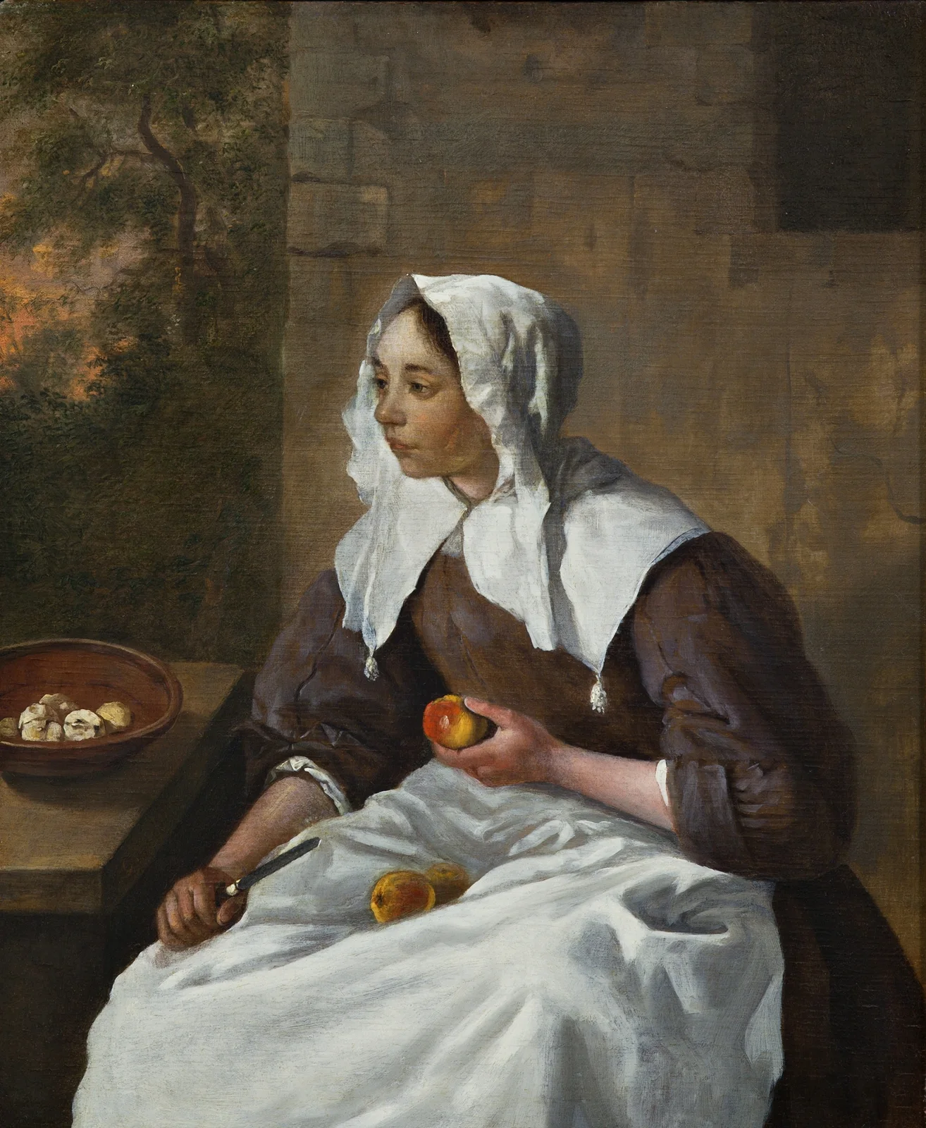 Girl Peeling Apples av Gabriel Metsu