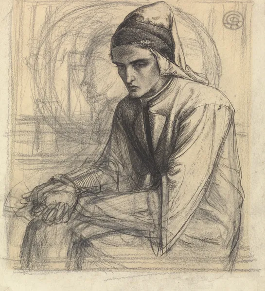 Dante in Meditation Holding a Pomegranate av Dante Gabriel Rossetti