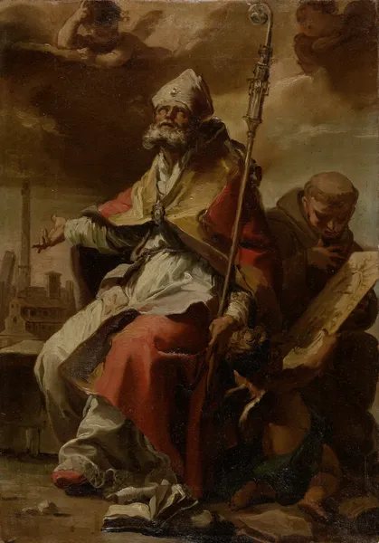 Saints Petronius of Bologna and Bernardin of Siena av Gaetano Gandolfi