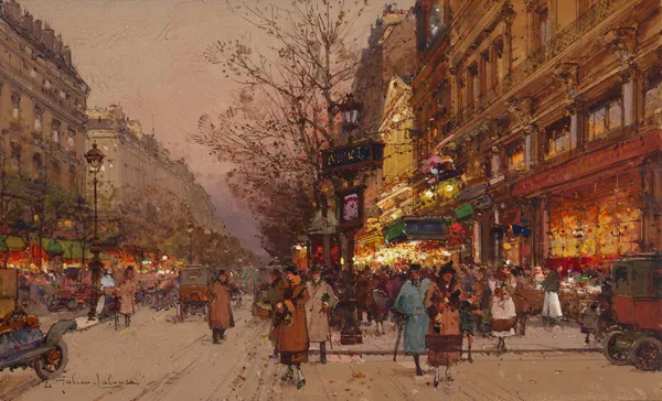 Les Grands Boulevards près du théâtre des variétés av Eugène Galien-Laloue