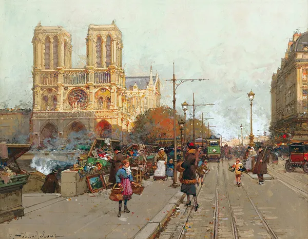 Notre Dame De Paris, Vue Du Quai De Montebello av Eugène Galien-Laloue