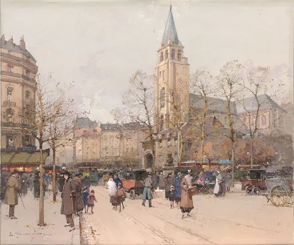 Vue des boulevards à Saint-Germain-des-Prés av Eugène Galien-Laloue