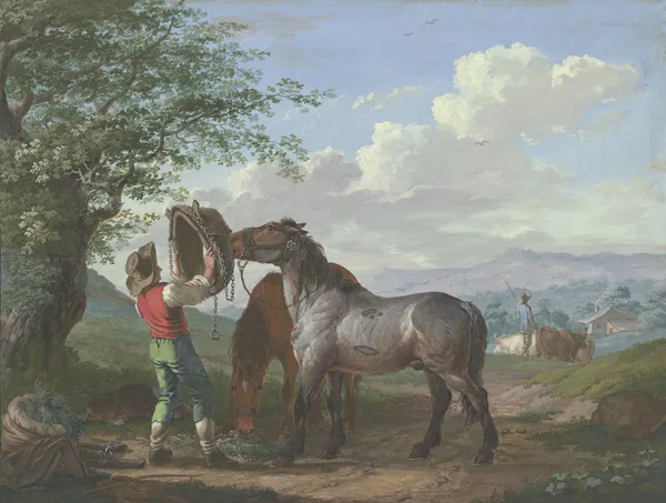 Zwei Pferde auf dem Felde unter einem Baum av Johann Georg Pforr