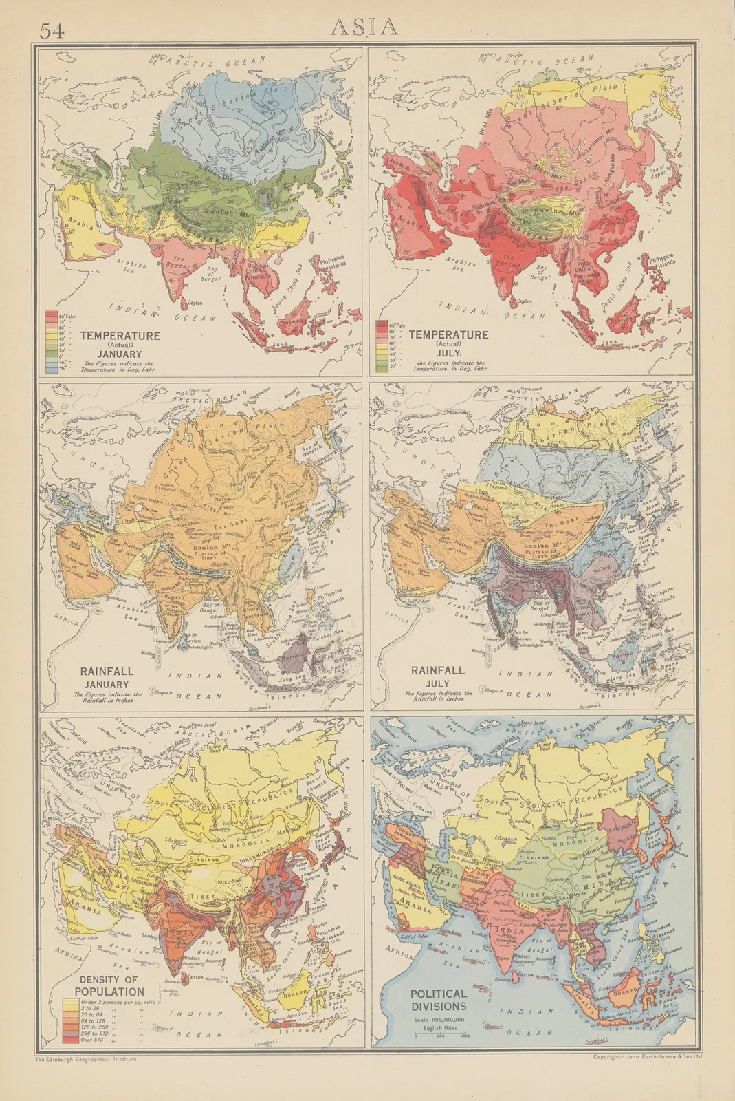 Asia Temperature, Rainfall av John George Bartholomew