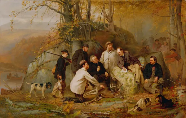 Claiming The Shot; A Group Of Portraits After The Hunt In The Adirondacks av John George Brown