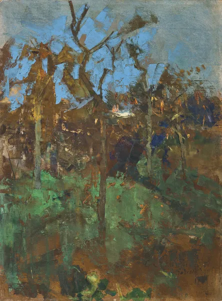 Autumn landscape; Trees av Sir George Clausen