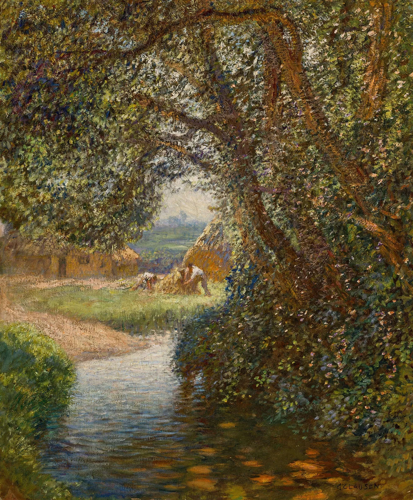 Haymakers by the stream av Sir George Clausen