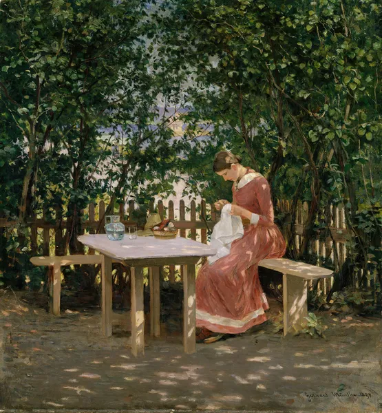 The Artist’s Wife in the Arbour other av Gerhard Munthe