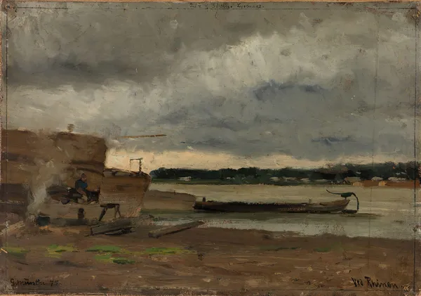 View of the Rhine near Düsseldorf av Gerhard Munthe