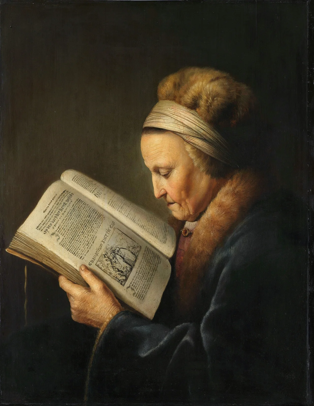 Old Woman Reading av Gerrit Dou