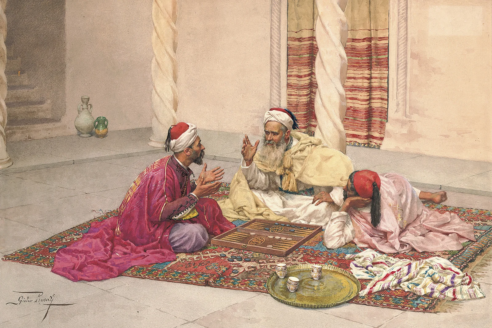 Backgammon Players In A Courtyard av Giulio Rosati