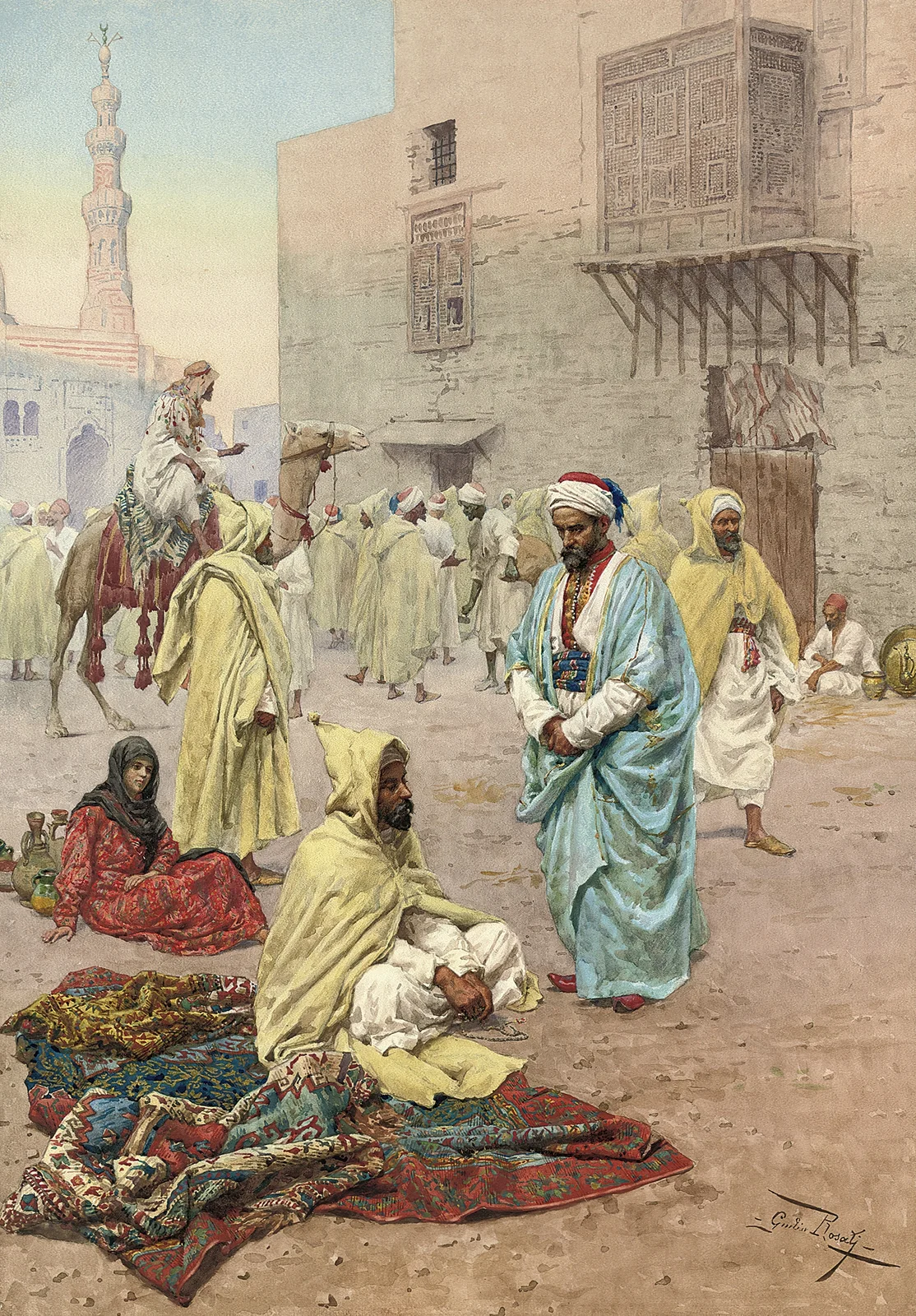 Pilgrims Outside A Mosque av Giulio Rosati