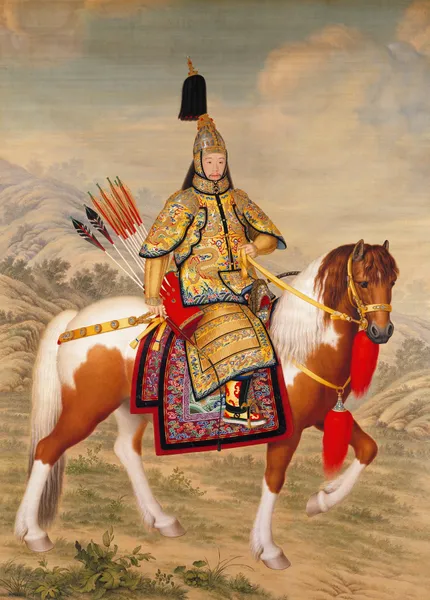 The Qianlong Emperor in Ceremonial Armour on Horseback av Giuseppe Castiglione