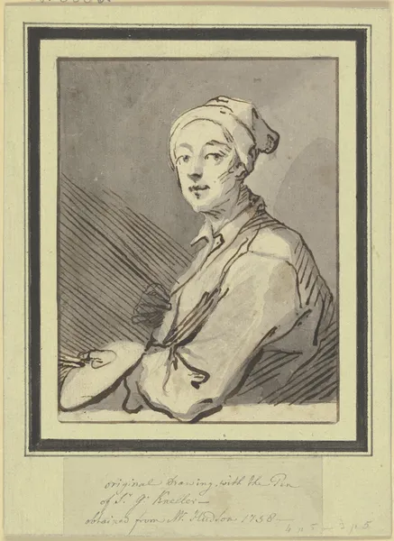 Brustbild eines Malers mit Palette und Nachtmütze av Sir Godfrey Kneller