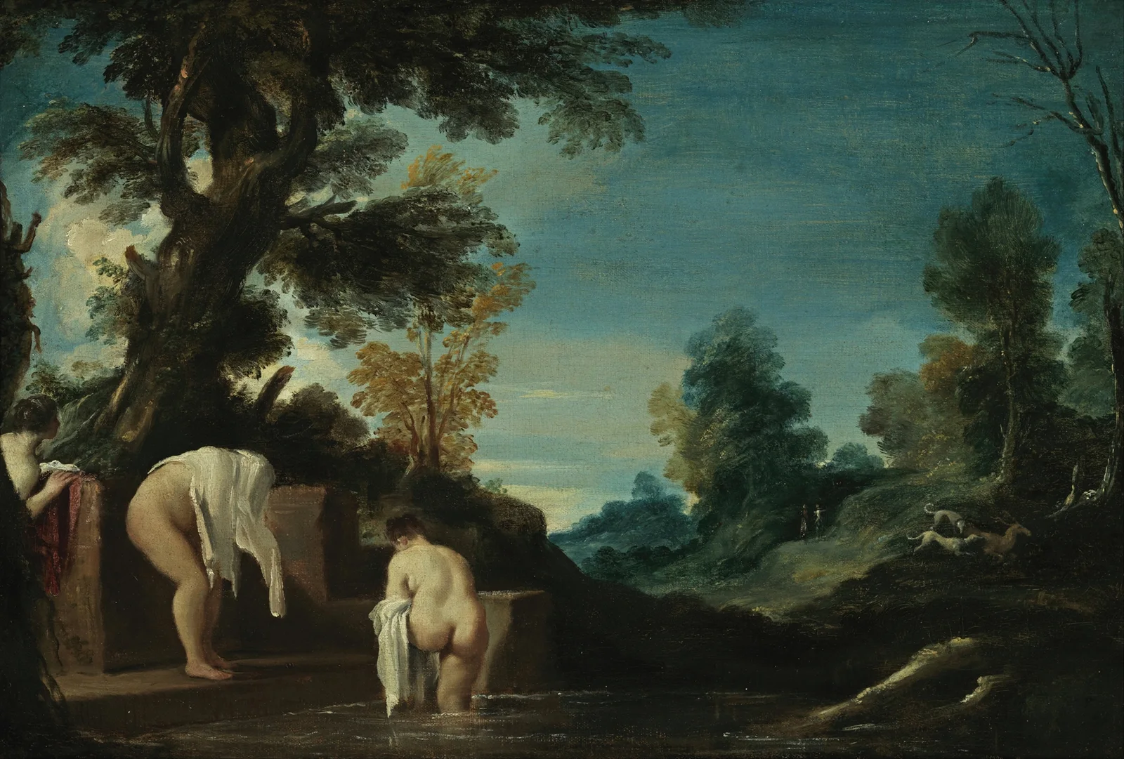 Landscape with Bathing Women av Guercino