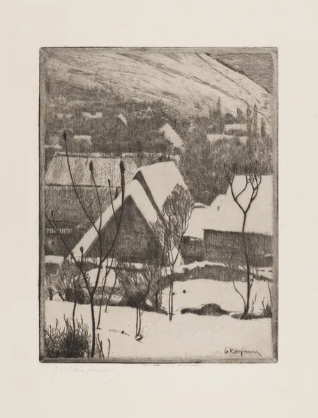 Dorf im Schnee av Gustav Kampmann