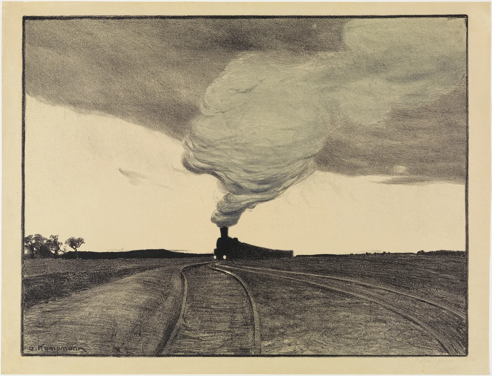 Eisenbahn am Abend av Gustav Kampmann
