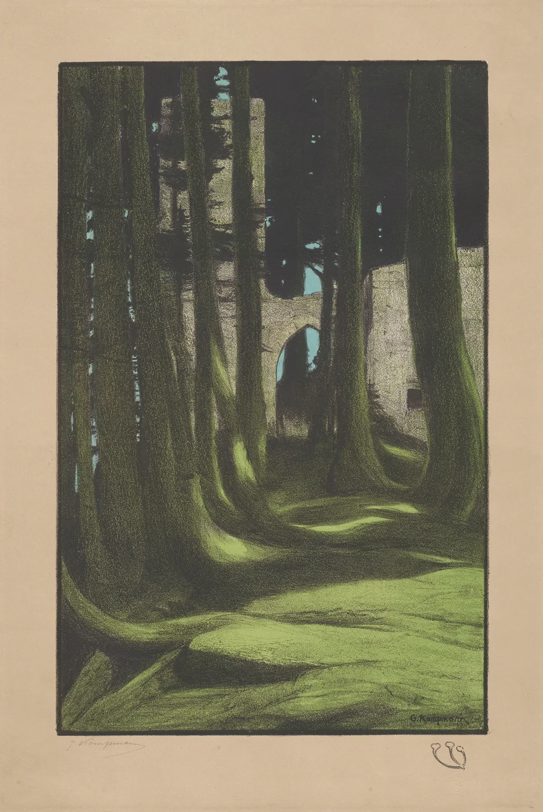 Ruins in a Forest av Gustav Kampmann