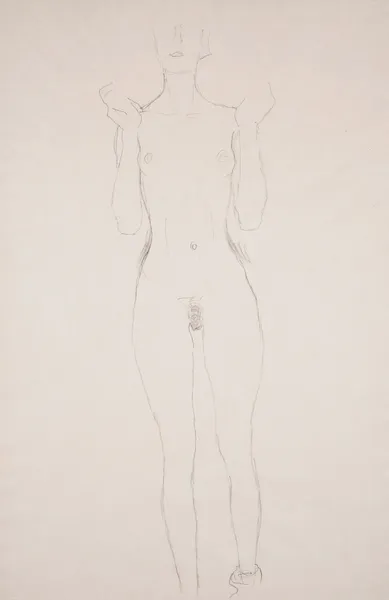 Akt mit erhobenen Unterarmen av Gustav Klimt