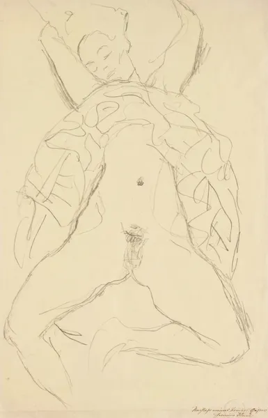 Aktstudie für die Rechte Figur in ‘der Braut’ (Nude Study for the Right Figure in ‘The Bride’) av Gustav Klimt