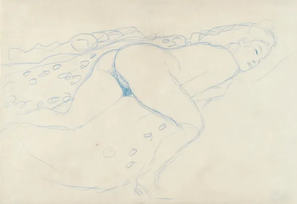 Auf dem Bauch liegender Akt nach rechts av Gustav Klimt