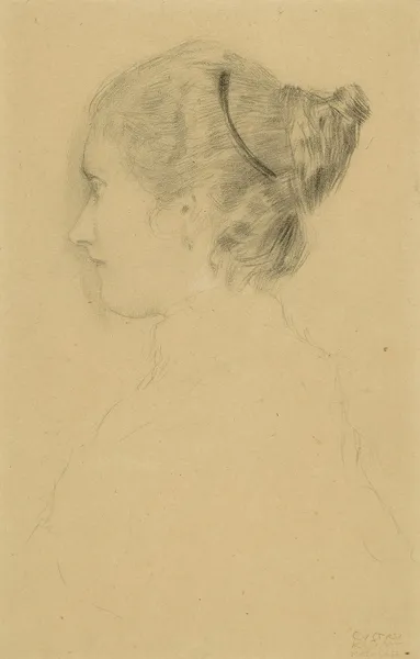 Brustbild eines Mädchens im Profil nach links av Gustav Klimt