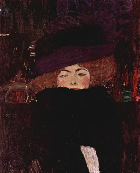 Dame mit Hut und Federboa av Gustav Klimt