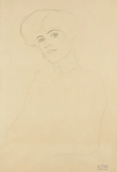 Damenbrustbild Im Dreiviertelprofil Nach Links (Bust Of A Woman In Three-Quarter Profile To The Left) av Gustav Klimt