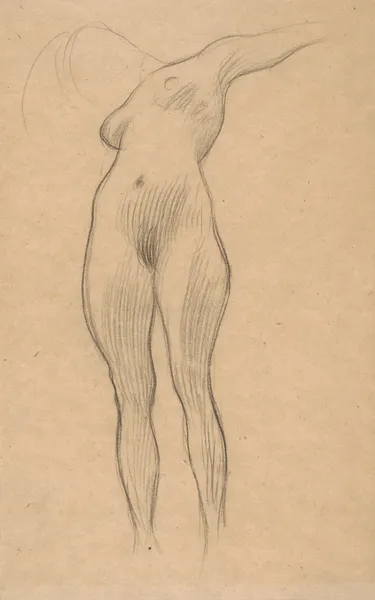 Floating Woman with Outstretched Arm (Study for ‘Medicine’) av Gustav Klimt