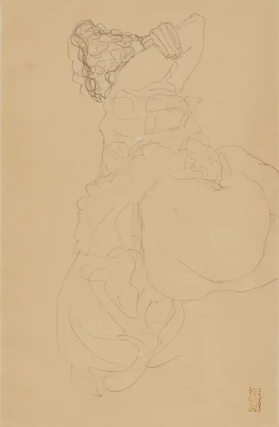 Halbakt in Rückenansicht nach rechts (Semi-Nude from the Back, Facing Right) av Gustav Klimt