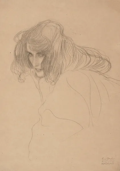 Head of a Woman in Three-Quarter Profile (Study for the Beethoven Frieze) av Gustav Klimt