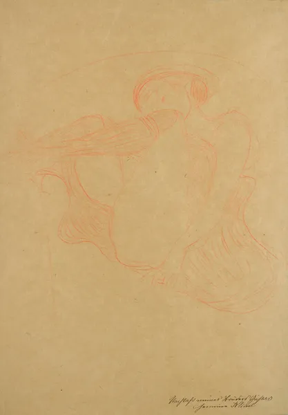 Im Lehnstuhl sitzende mit angezogenen Beinen (Studie für Danaë) av Gustav Klimt